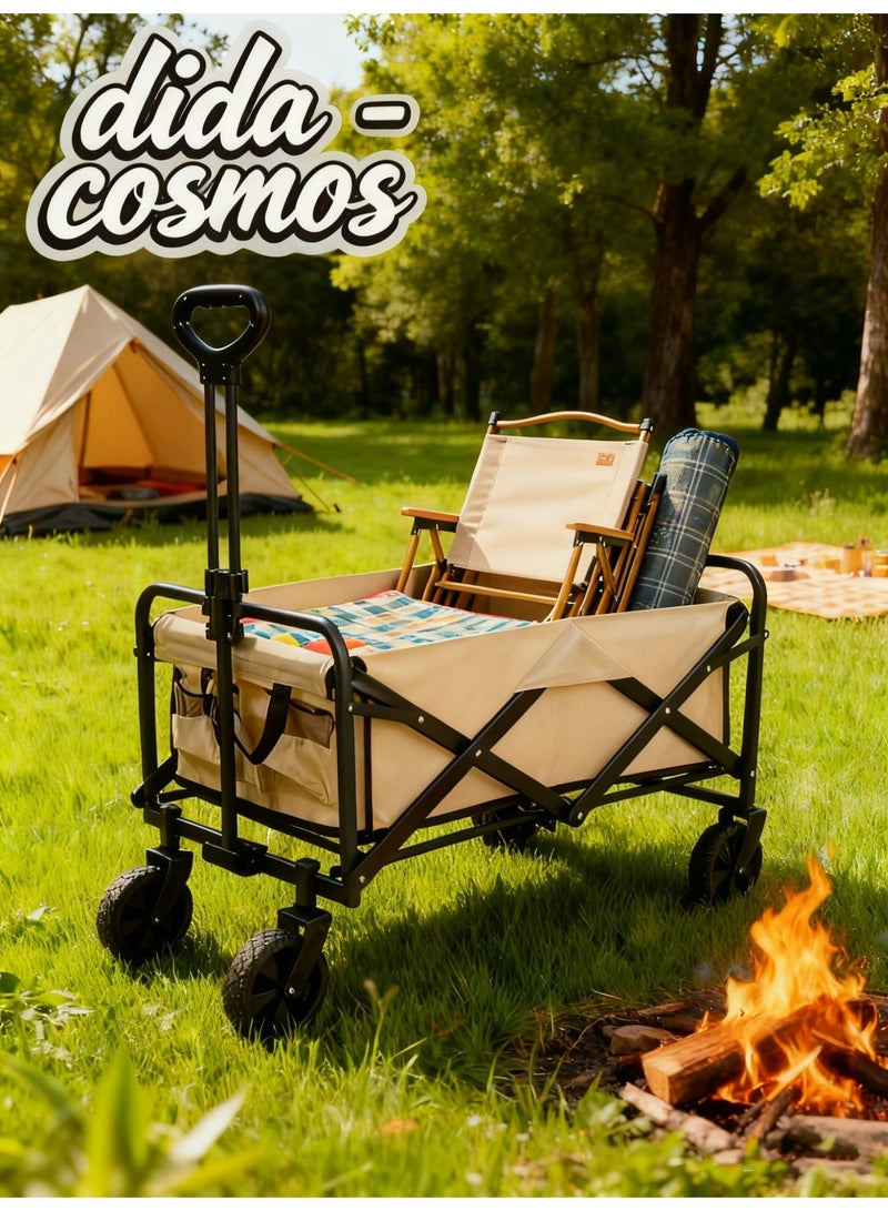 dida-cosmos Outdoor foldable camping cart, foldable four-wheel trolley with adjustable handle, suitable for shopping and park picnic beach travel camping Detachable car box Multi-purpose item (market stall cart) - Image 1